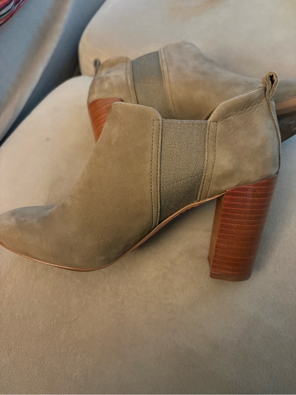 Ellen Degeneres Olive Suede Stacked Heel Ankle Booties